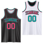 Custom Reversible Black Neon Pink-Aqua Double Side Sublimation Basketball Set Jersey