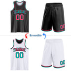 Custom Reversible Black Neon Pink-Aqua Double Side Sublimation Basketball Set Jersey photo 2
