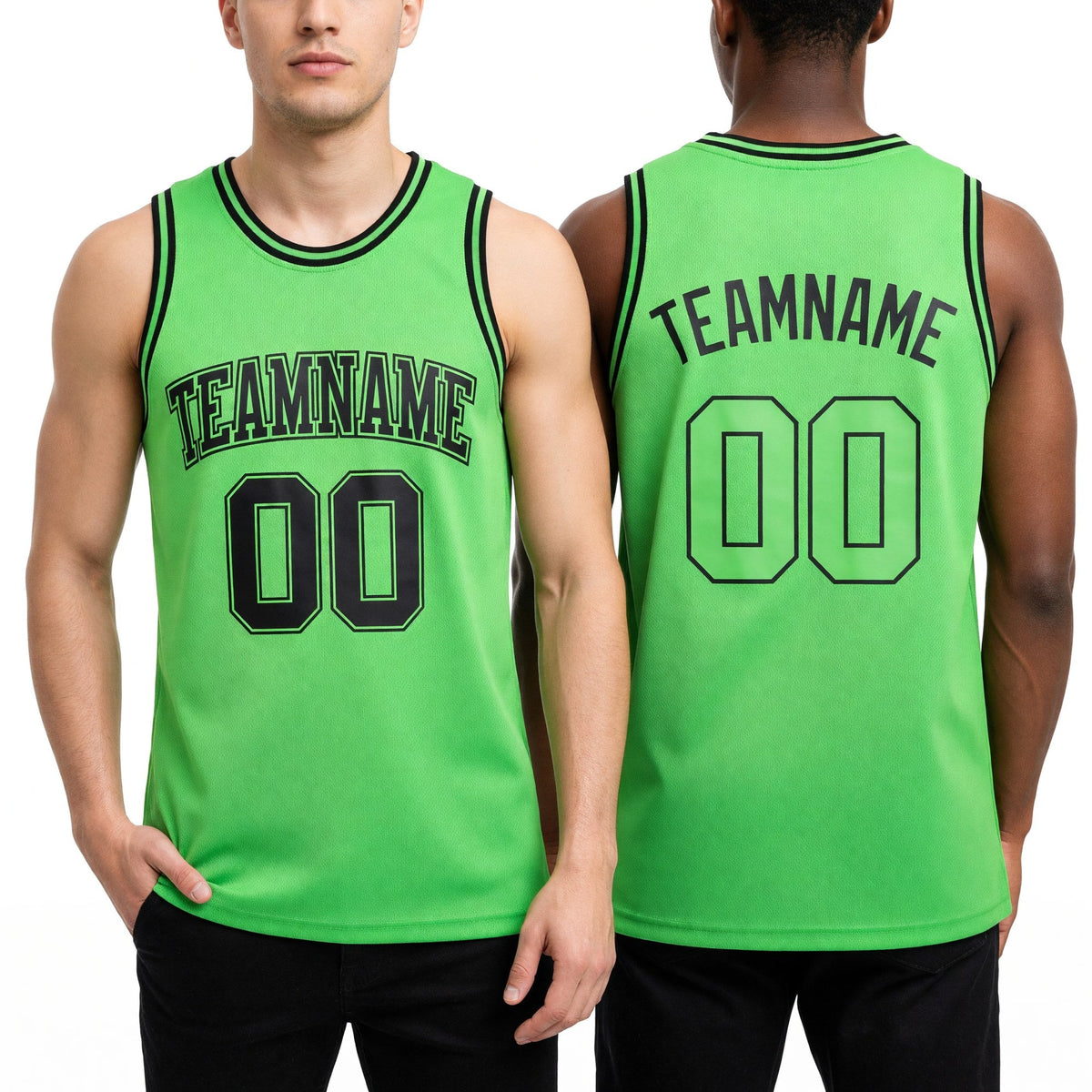 Custom Reversible Black Pea Green Double Side Sublimation Basketball Set Jersey worn front and back