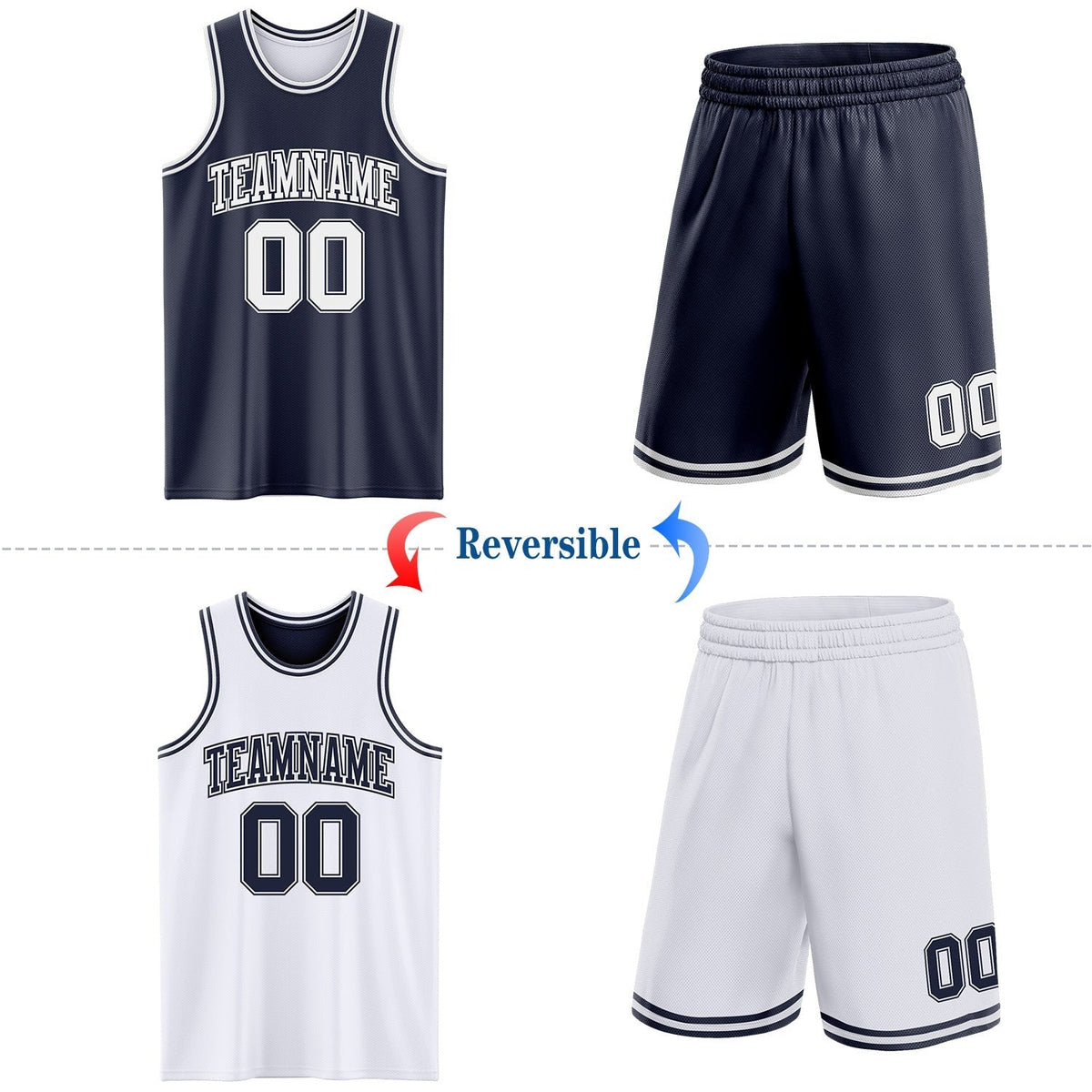 Custom Navy White Reversible Double Side Sublimation Basketball Set Jersey photo 2