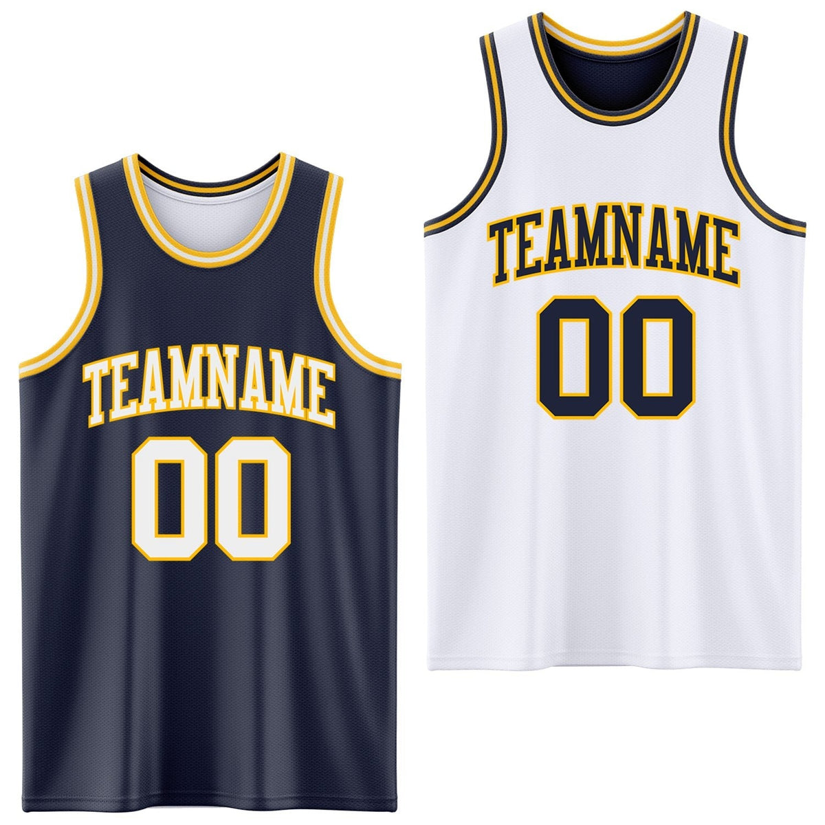 Custom Navy White-Gold Reversible Double Side Sublimation Basketball Set Jersey