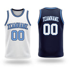 Custom Navy White-Light Blue Reversible Double Side Sublimation Basketball Set Jersey