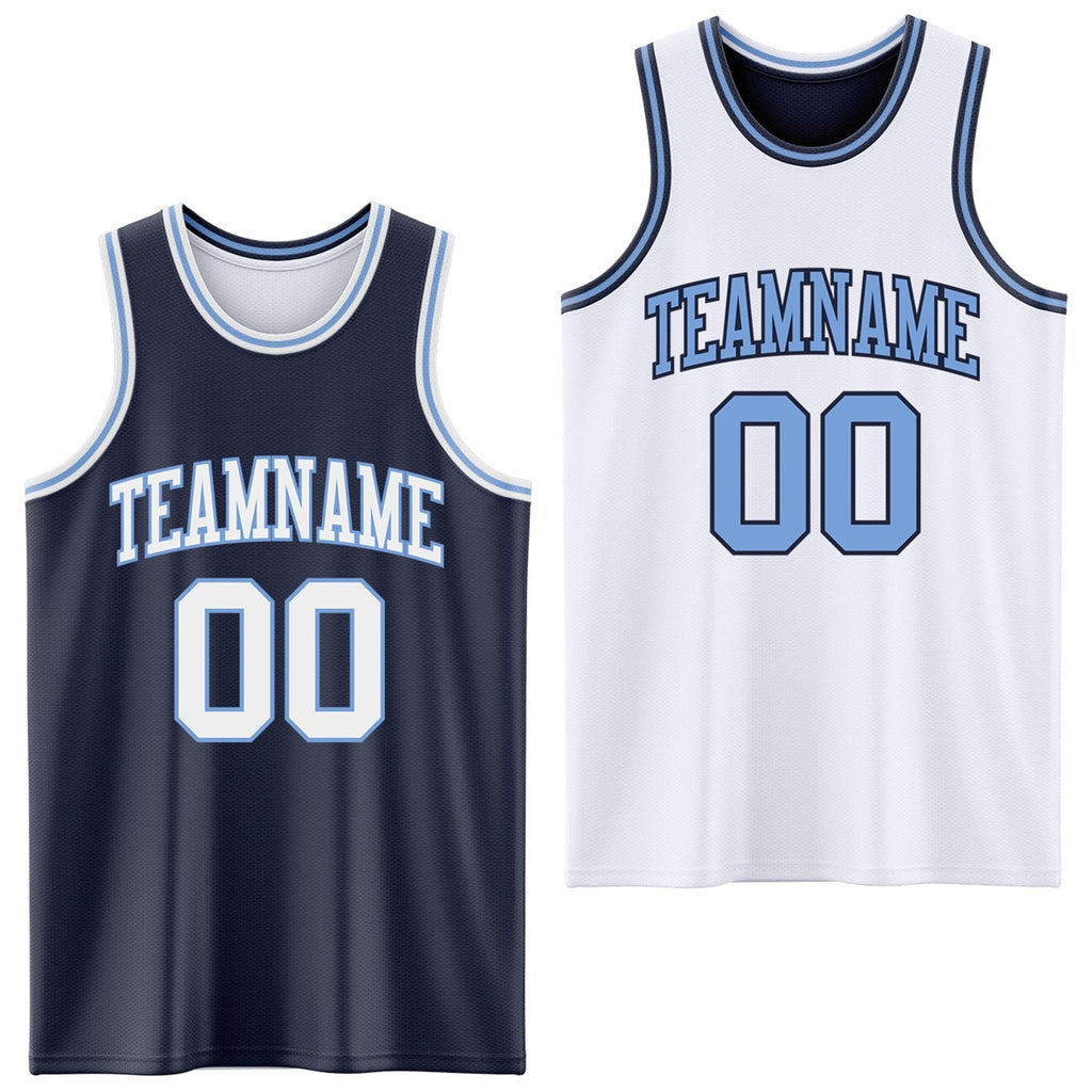 Custom Navy White-Light Blue Reversible Double Side Sublimation Basketball Set Jersey photo 1