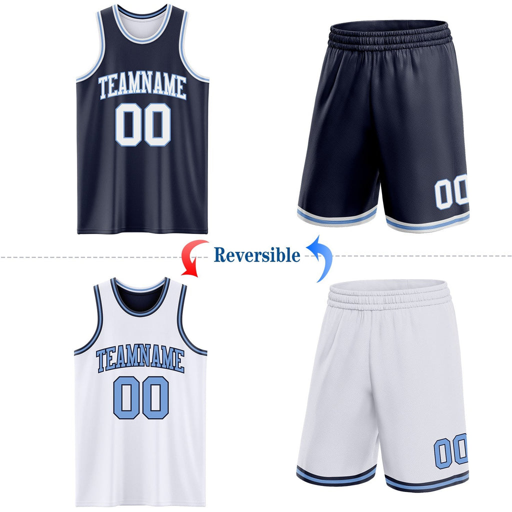 Custom Navy White-Light Blue Reversible Double Side Sublimation Basketball Set Jersey photo 2