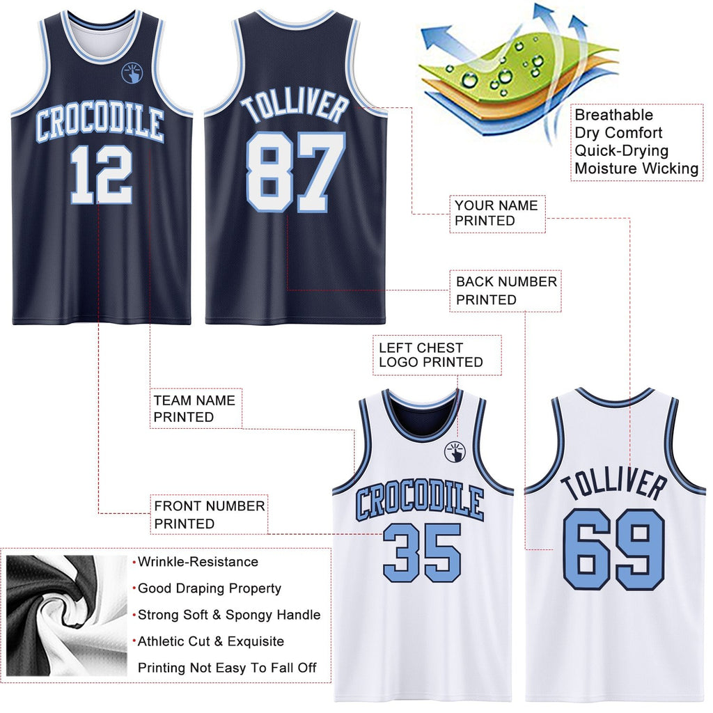 Custom Navy White-Light Blue Reversible Double Side Sublimation Basketball Set Jersey photo 5