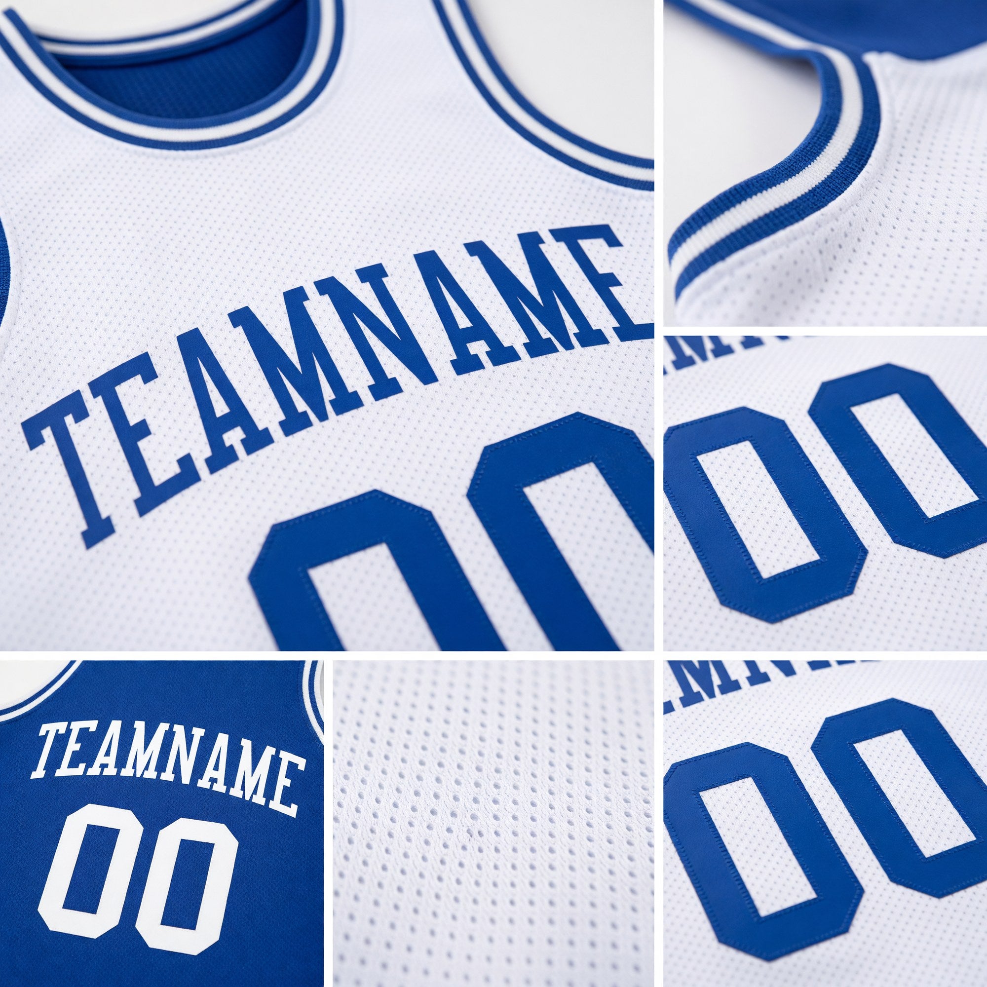 Custom Royal White Reversible Double Side Sublimation Basketball Set Jersey detail