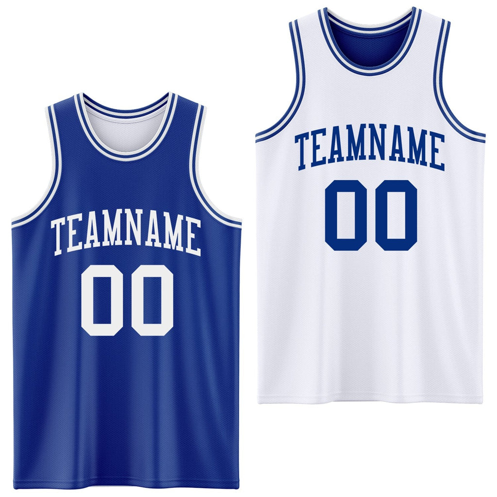 Custom Royal White Reversible Double Side Sublimation Basketball Set Jersey photo 1
