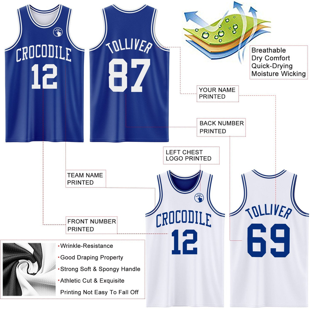 Custom Royal White Reversible Double Side Sublimation Basketball Set Jersey photo 5