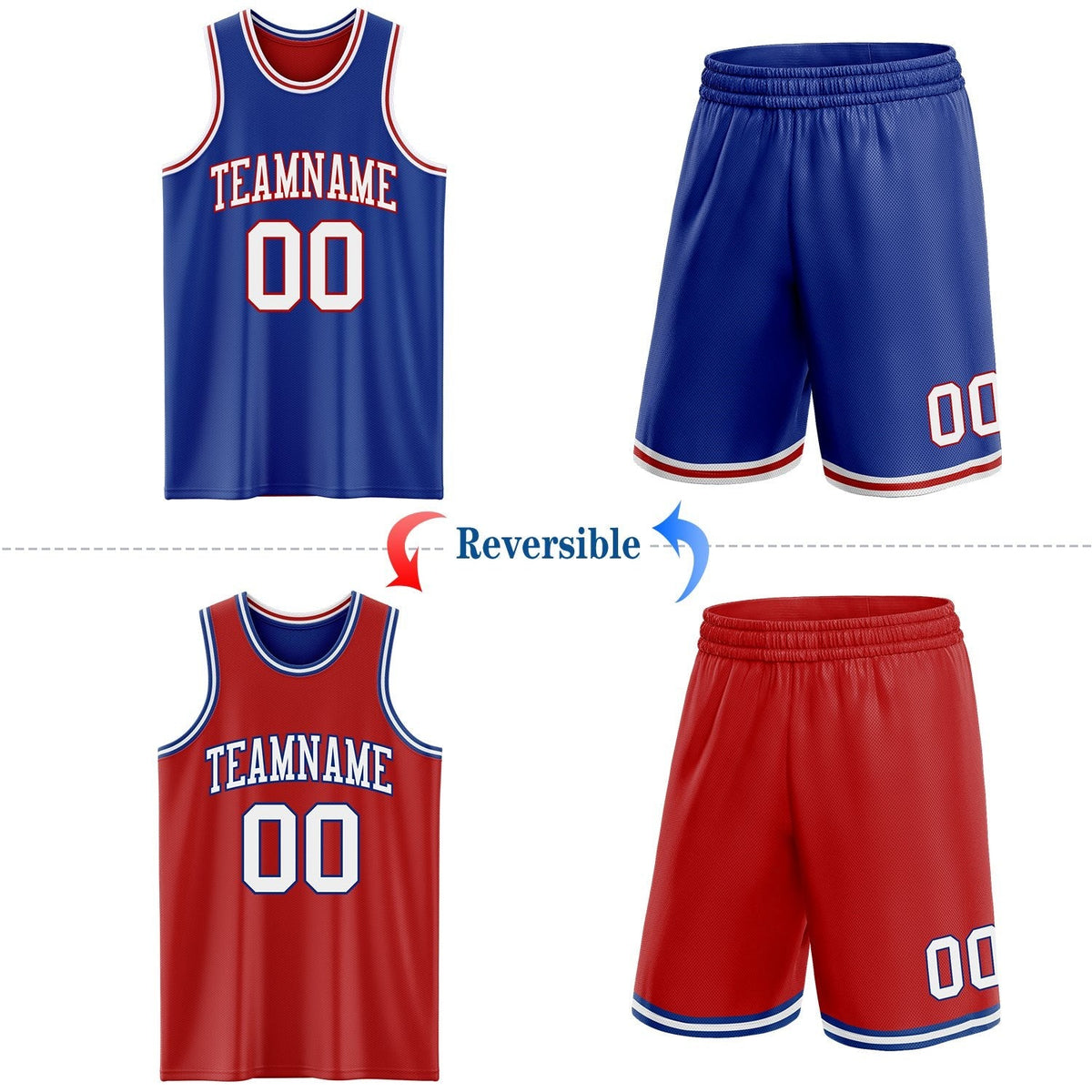 Custom Royal White-Red Reversible Double Side Sublimation Basketball Set Jersey photo 2