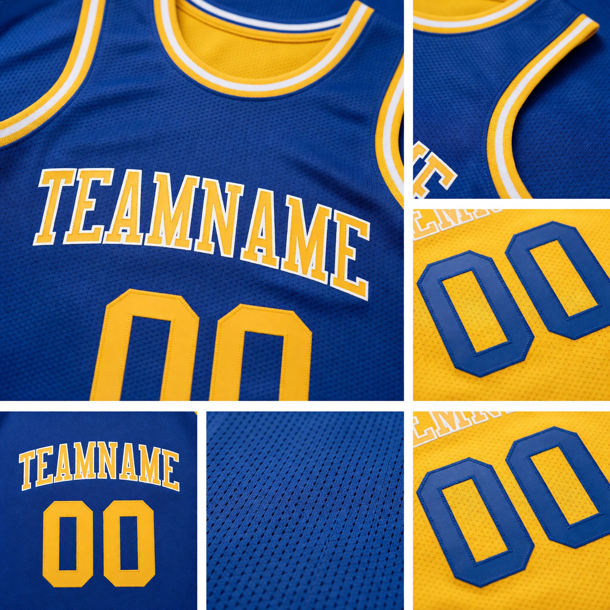 Custom Royal Gold-White Reversible Double Side Sublimation Basketball Set Jersey detail