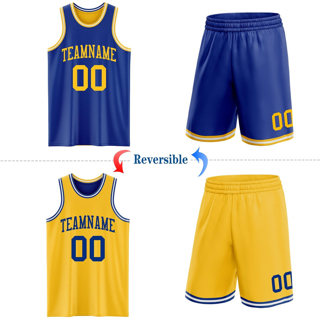 Custom Royal Gold-White Reversible Double Side Sublimation Basketball Set Jersey photo 2
