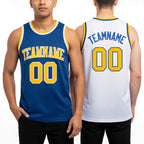 Custom Royal Gold-White Reversible Double Side Sublimation Basketball Set Jersey worn front and back