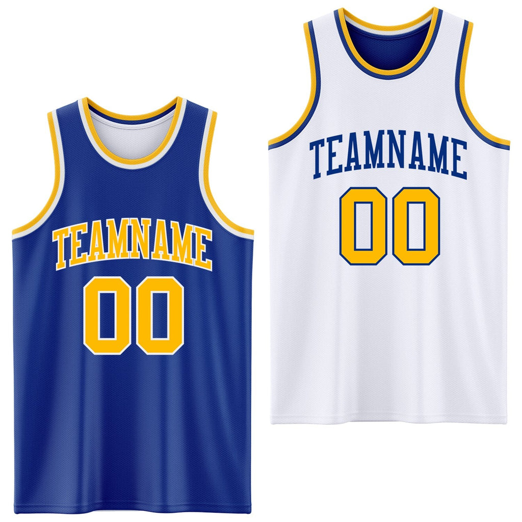 Custom Royal Gold-White Reversible Double Side Sublimation Basketball Set Jersey