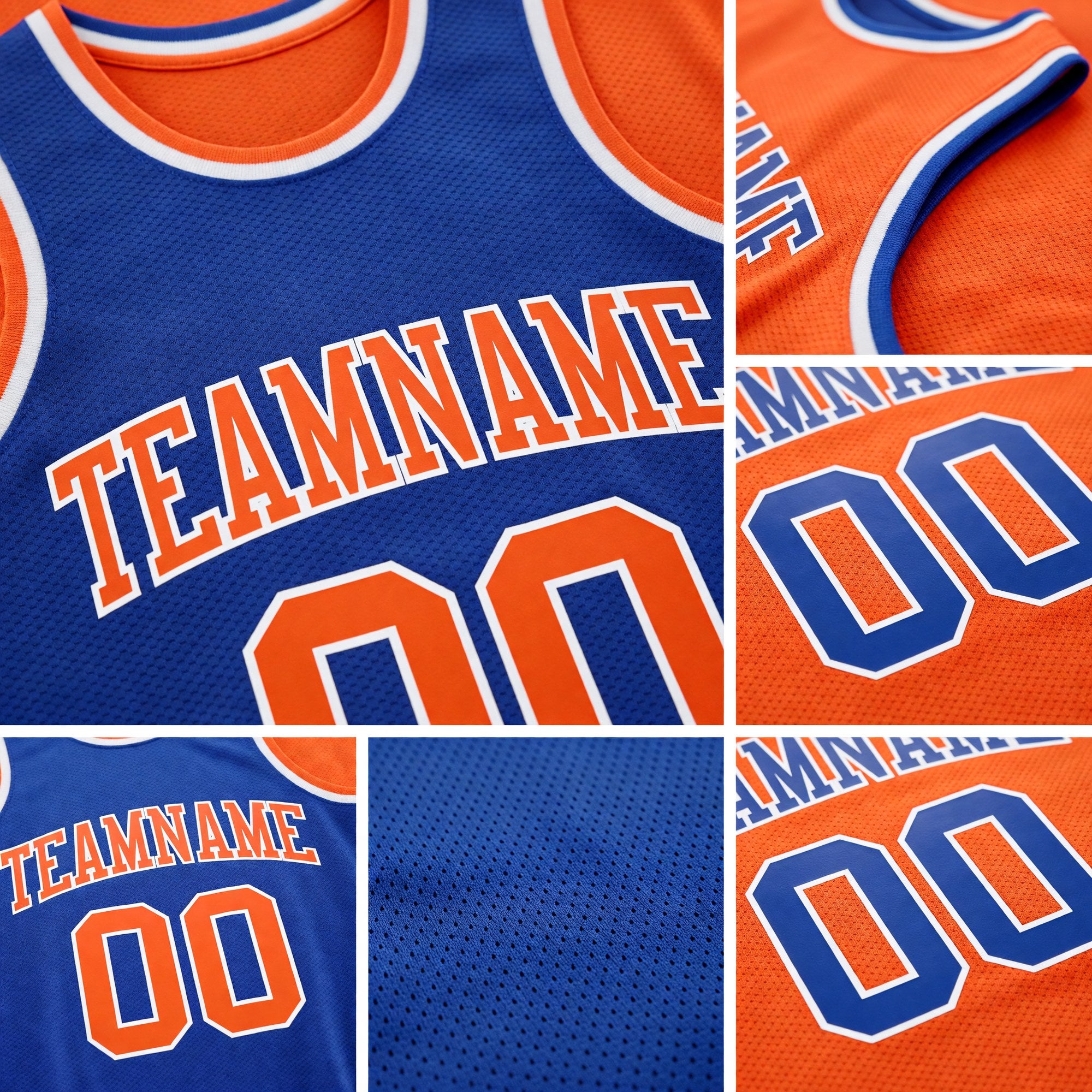 Custom Royal Orange-White Reversible Double Side Sublimation Basketball Set Jersey detail