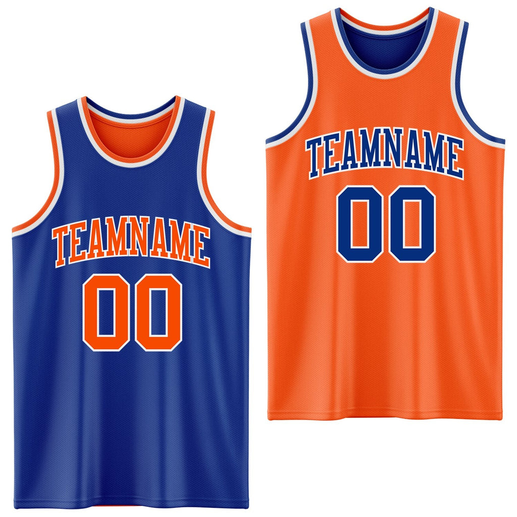 Custom Royal Orange-White Reversible Double Side Sublimation Basketball Set Jersey photo 1