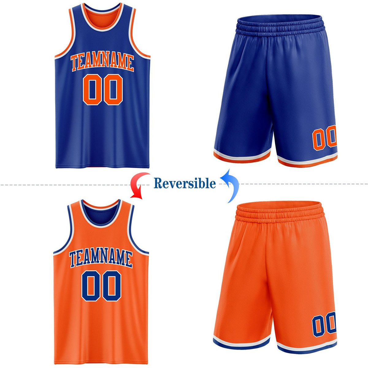 Custom Royal Orange-White Reversible Double Side Sublimation Basketball Set Jersey photo 2