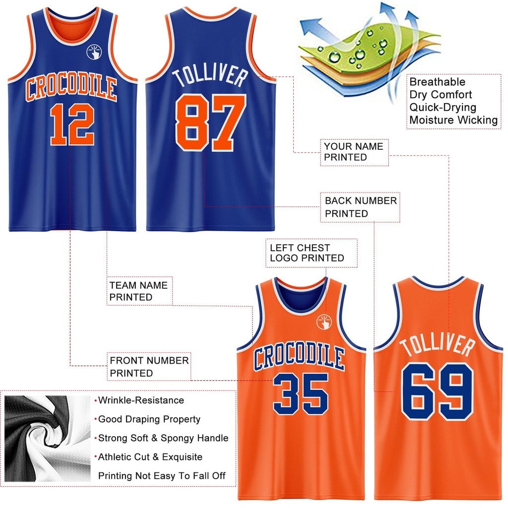 Custom Royal Orange-White Reversible Double Side Sublimation Basketball Set Jersey photo 5