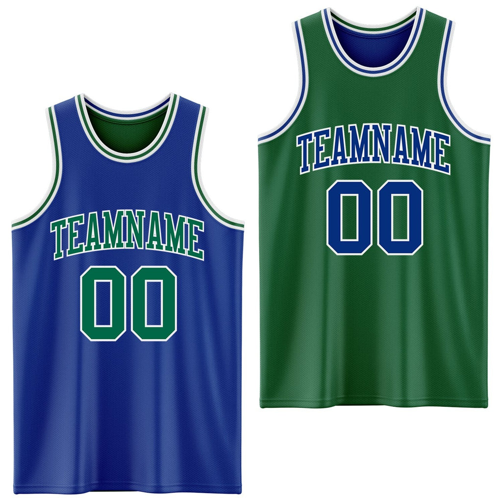Custom Royal Kelly Green-White Reversible Double Side Sublimation Basketball Set Jersey