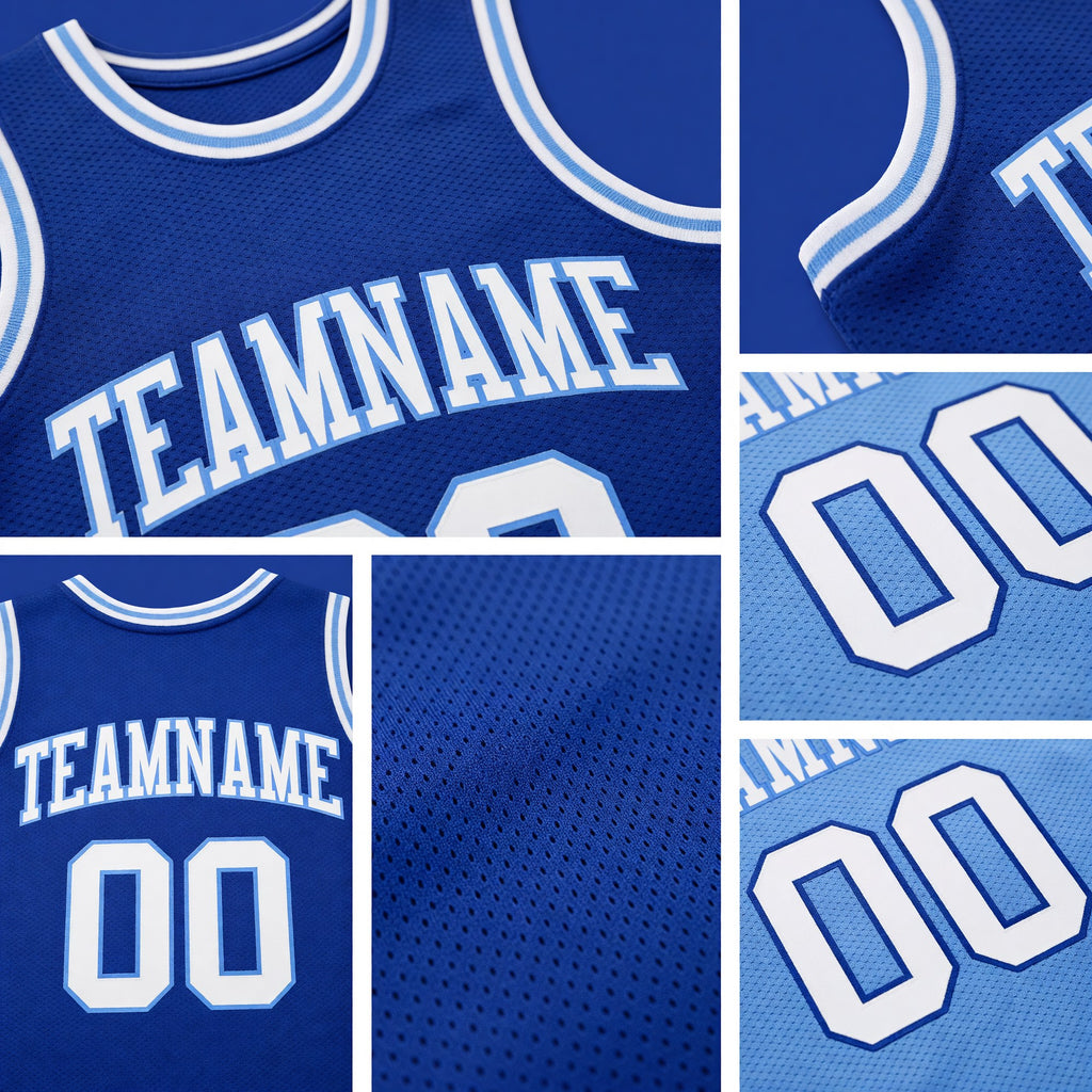 Custom Royal White-Light Blue Reversible Double Side Sublimation Basketball Set Jersey detail