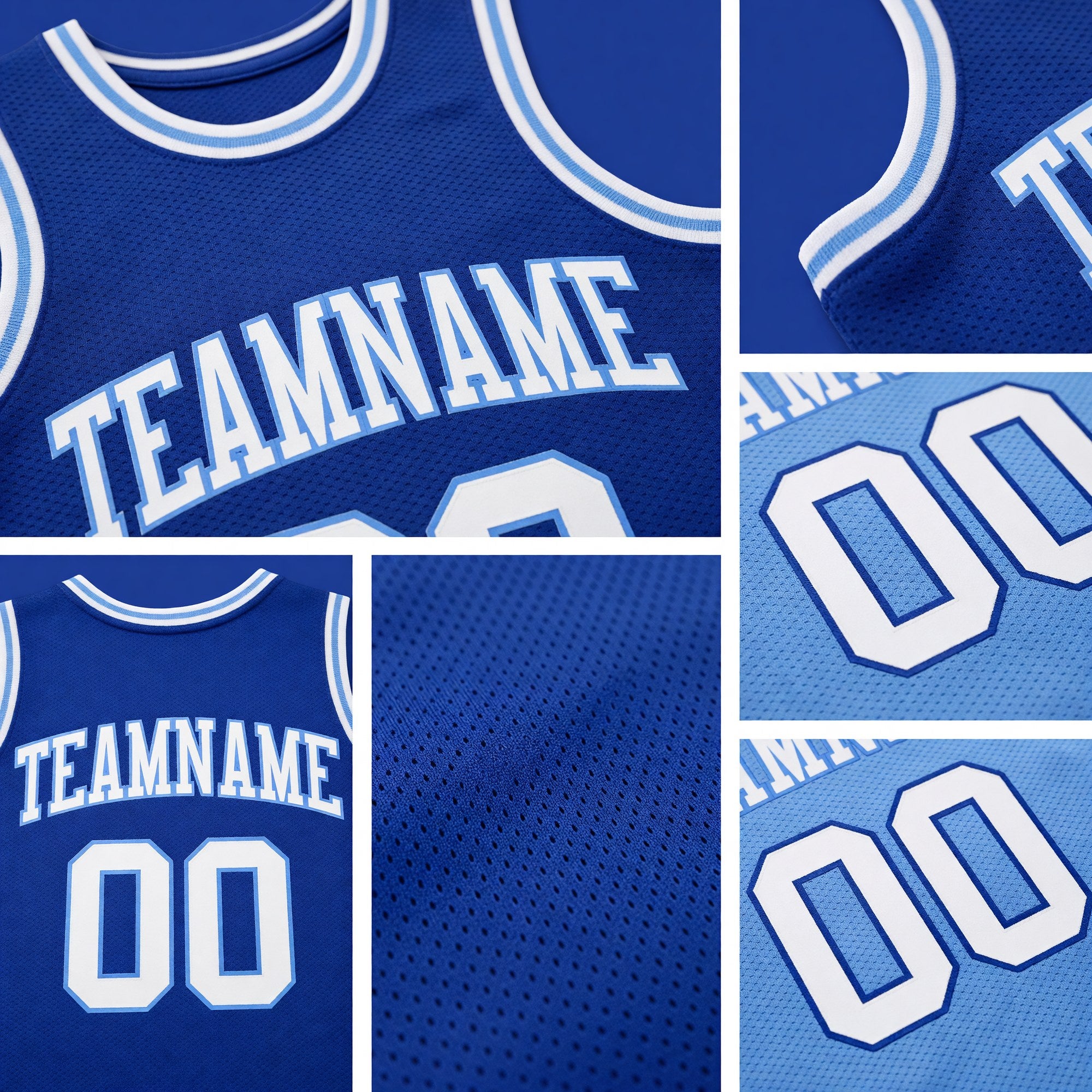 Custom Royal White-Light Blue Reversible Double Side Sublimation Basketball Set Jersey detail
