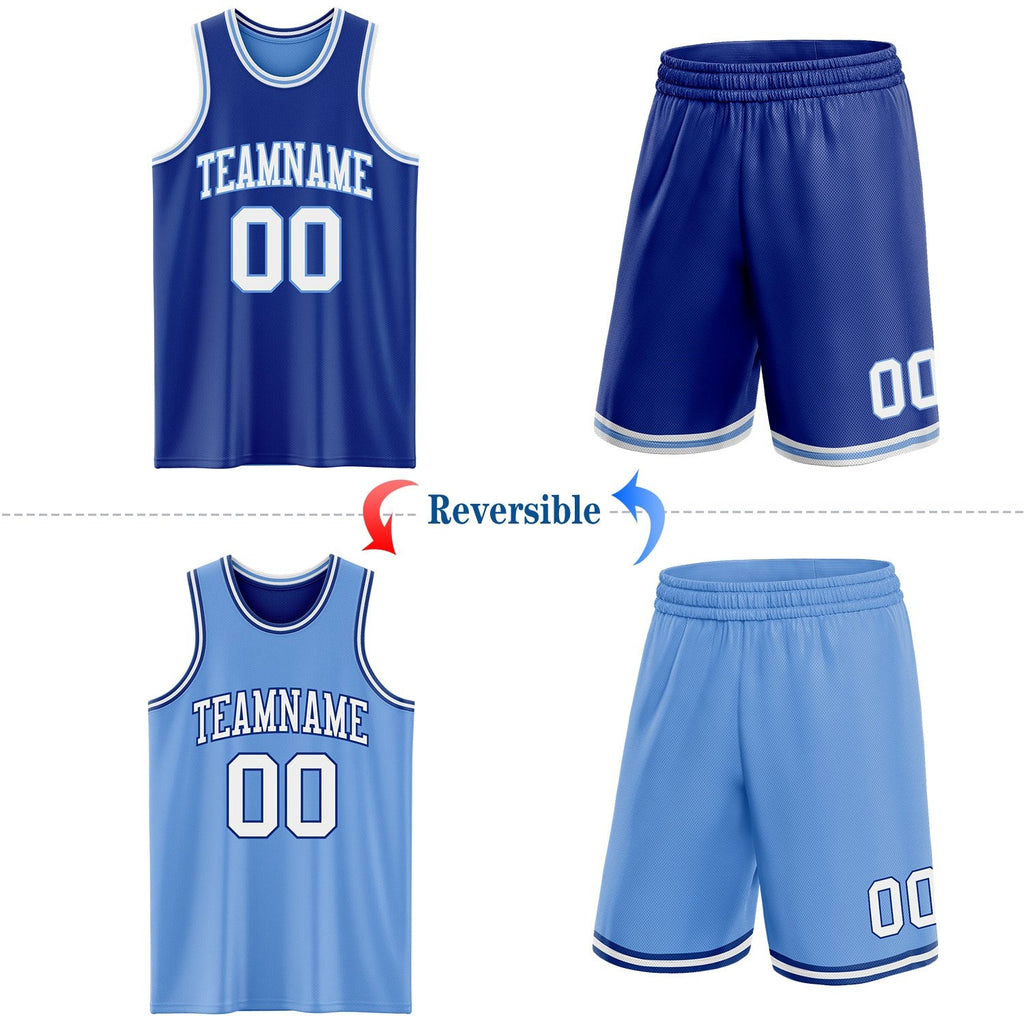 Custom Royal White-Light Blue Reversible Double Side Sublimation Basketball Set Jersey photo 2