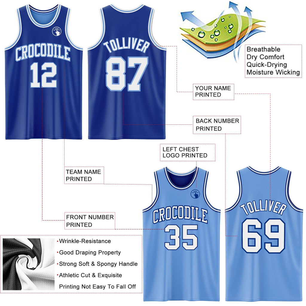 Custom Royal White-Light Blue Reversible Double Side Sublimation Basketball Set Jersey photo 5