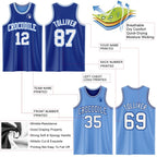 Custom Royal White-Light Blue Reversible Double Side Sublimation Basketball Set Jersey photo 5