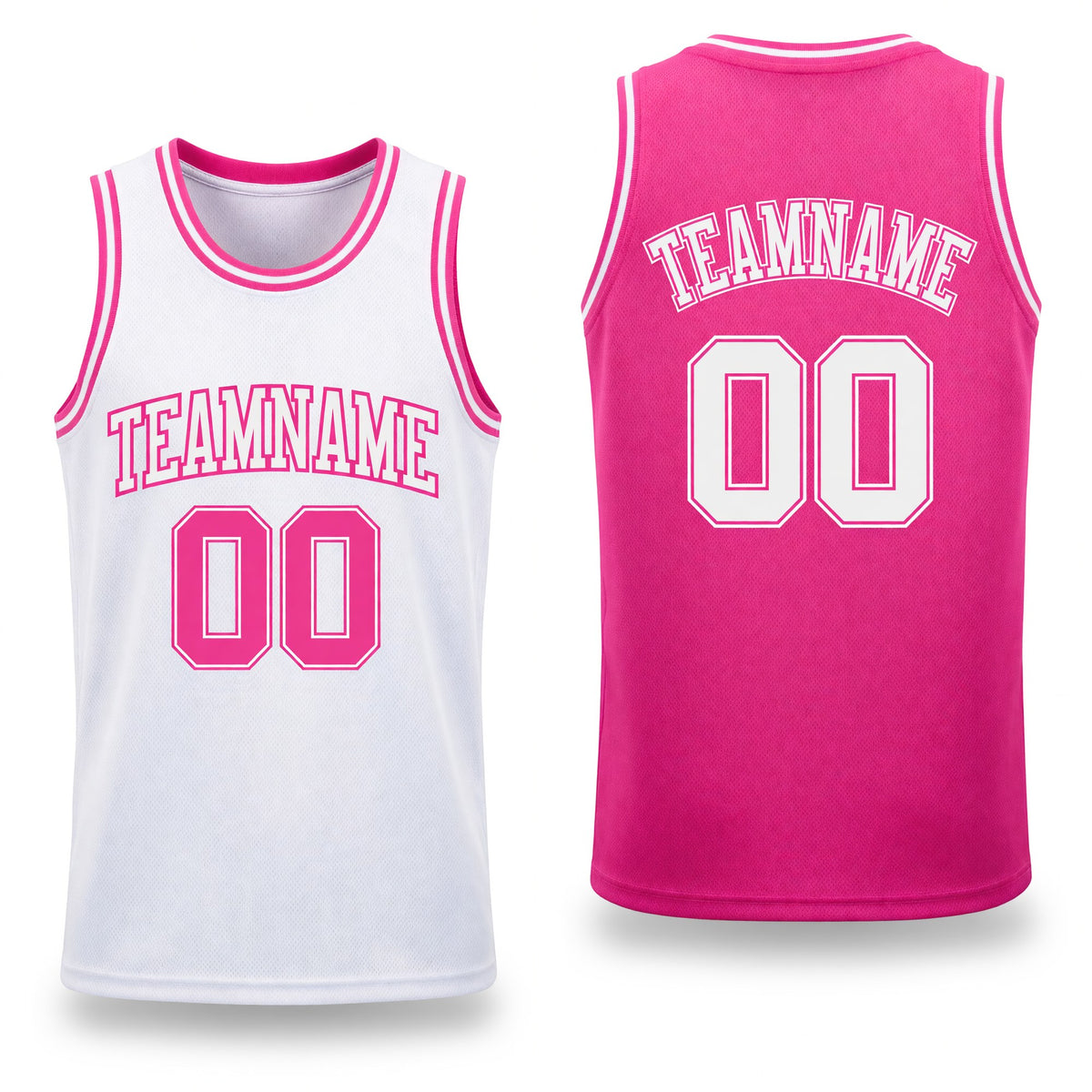 Custom Pink White Reversible Double Side Sublimation Basketball Set Jersey