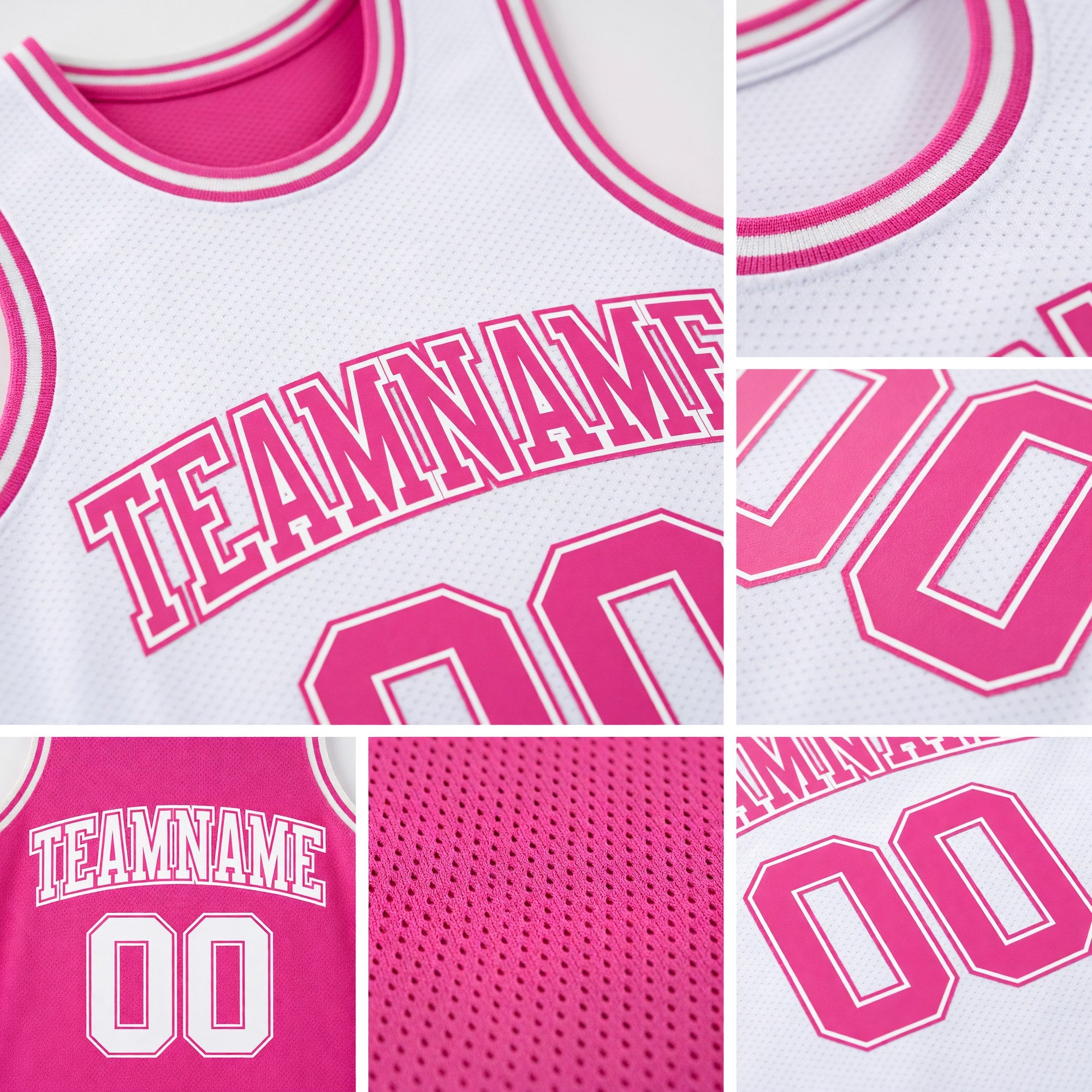 Custom Pink White Reversible Double Side Sublimation Basketball Set Jersey detail