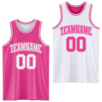 Custom Pink White Reversible Double Side Sublimation Basketball Set Jersey photo 1