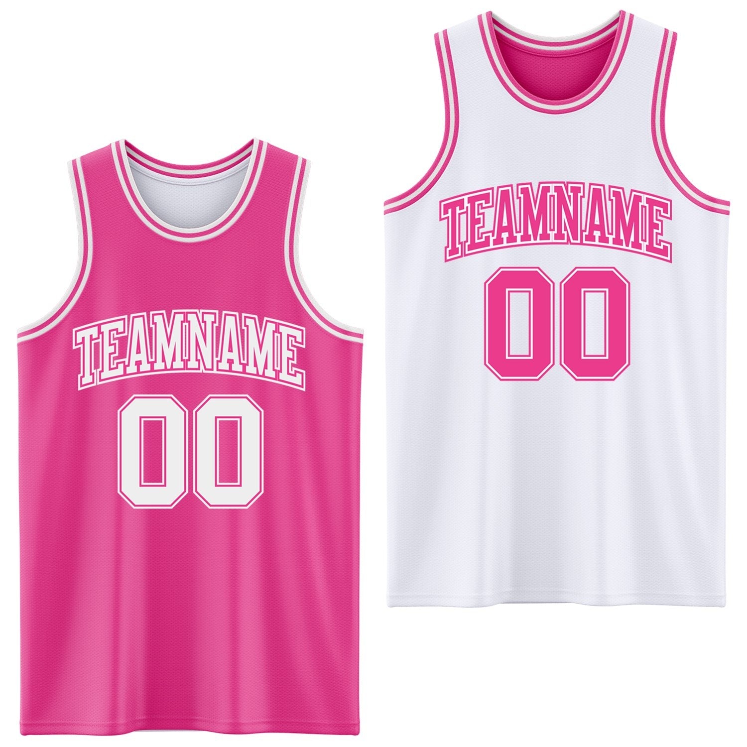 Custom Pink White Reversible Double Side Sublimation Basketball Set Jersey photo 1