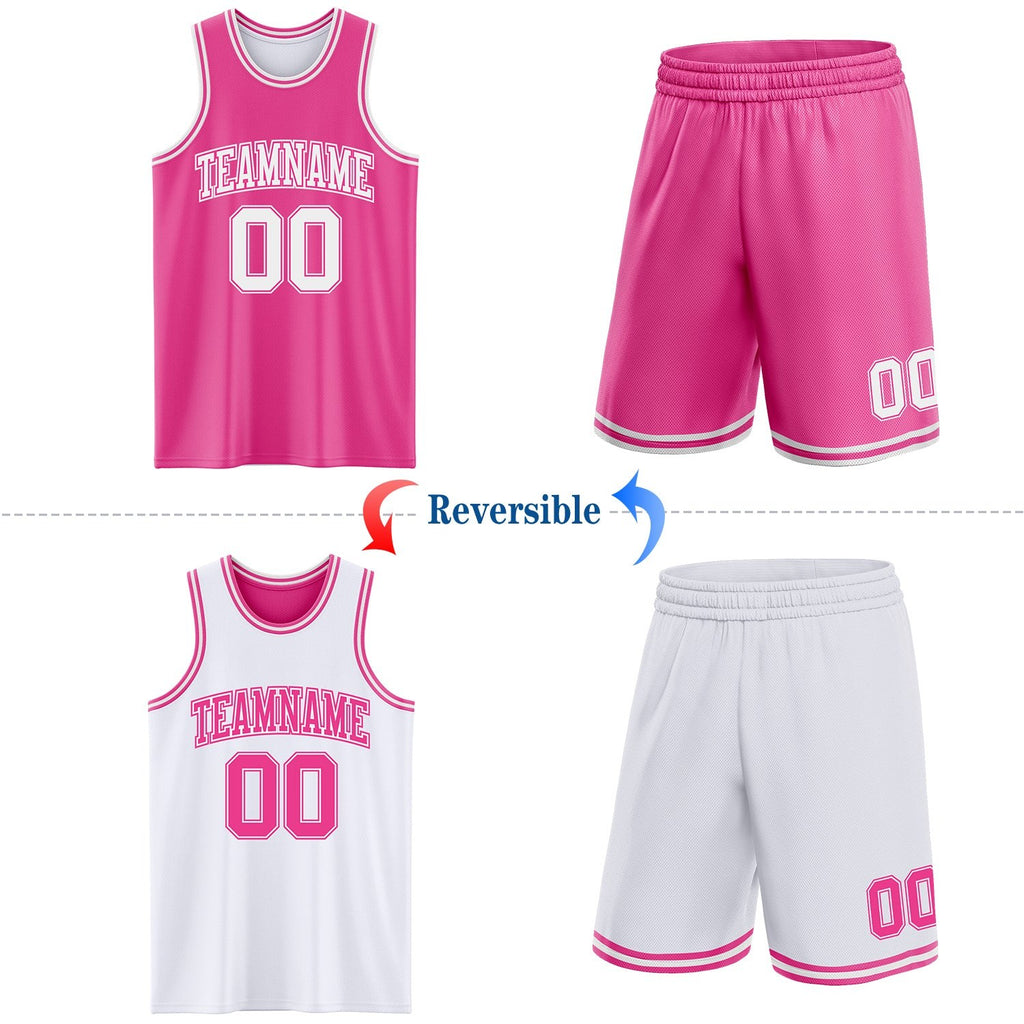 Custom Pink White Reversible Double Side Sublimation Basketball Set Jersey photo 2
