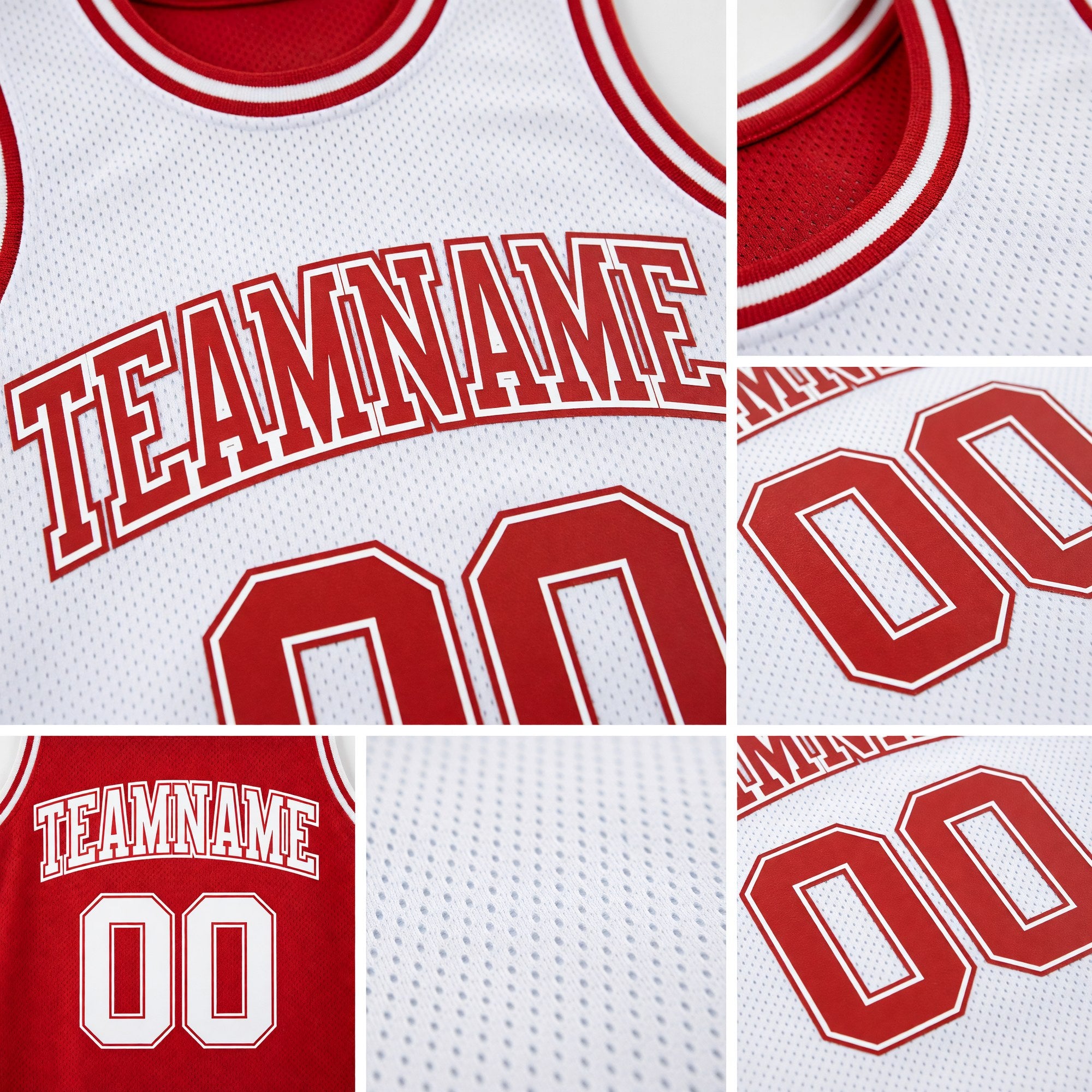 Custom Red White Reversible Double Side Sublimation Basketball Set Jersey detail
