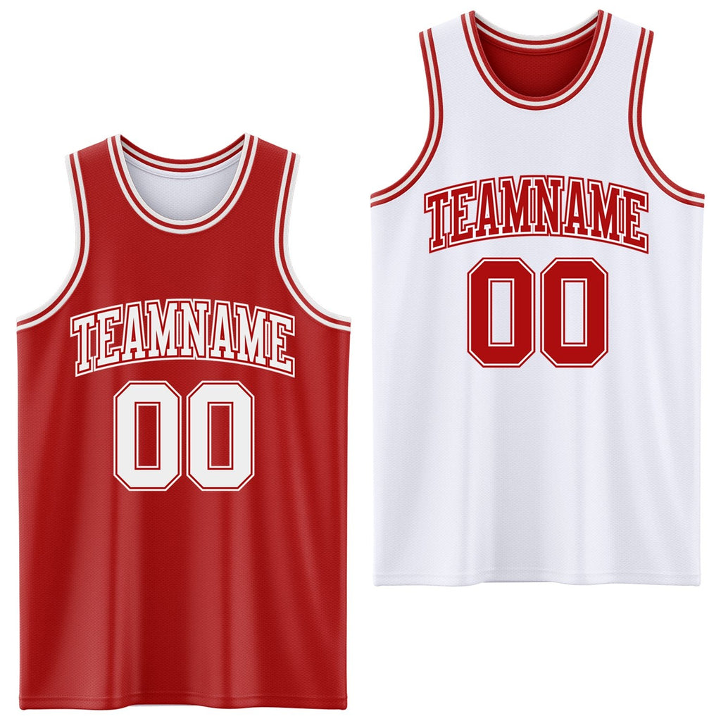 Custom Red White Reversible Double Side Sublimation Basketball Set Jersey photo 1