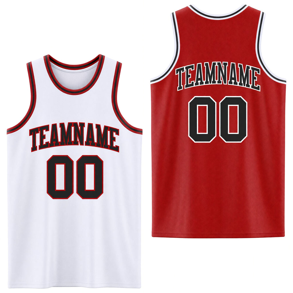 Custom Red Black-White Reversible Double Side Sublimation Basketball Set Jersey