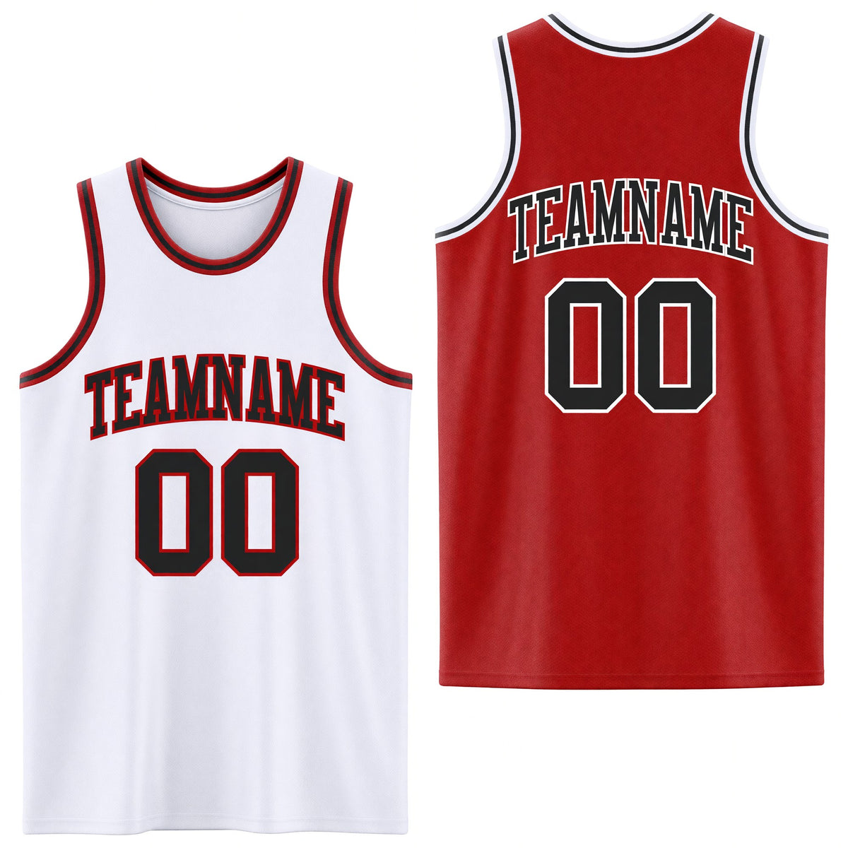 Custom Red Black-White Reversible Double Side Sublimation Basketball Set Jersey