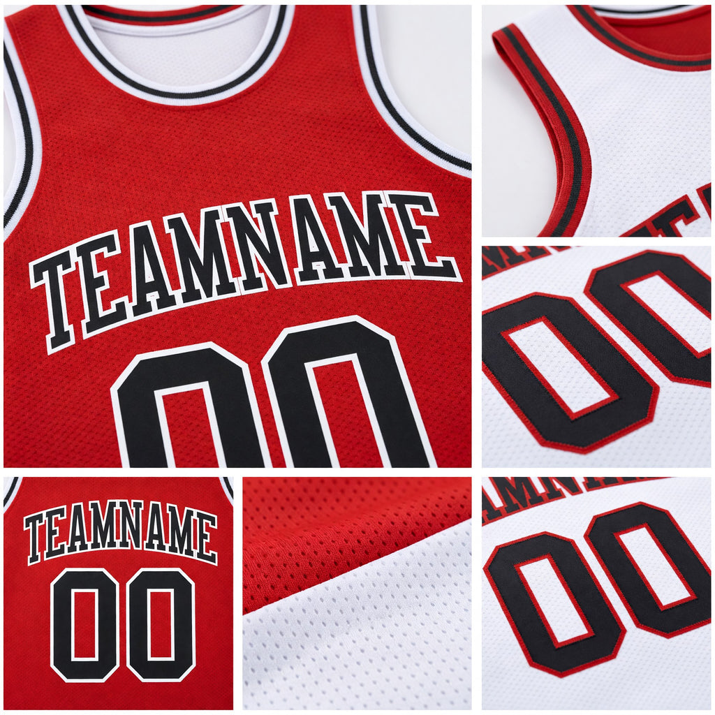 Custom Red Black-White Reversible Double Side Sublimation Basketball Set Jersey detail