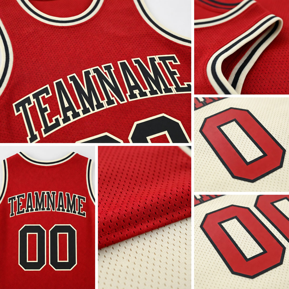 Custom Red Black-Cream Reversible Double Side Sublimation Basketball Set Jersey detail