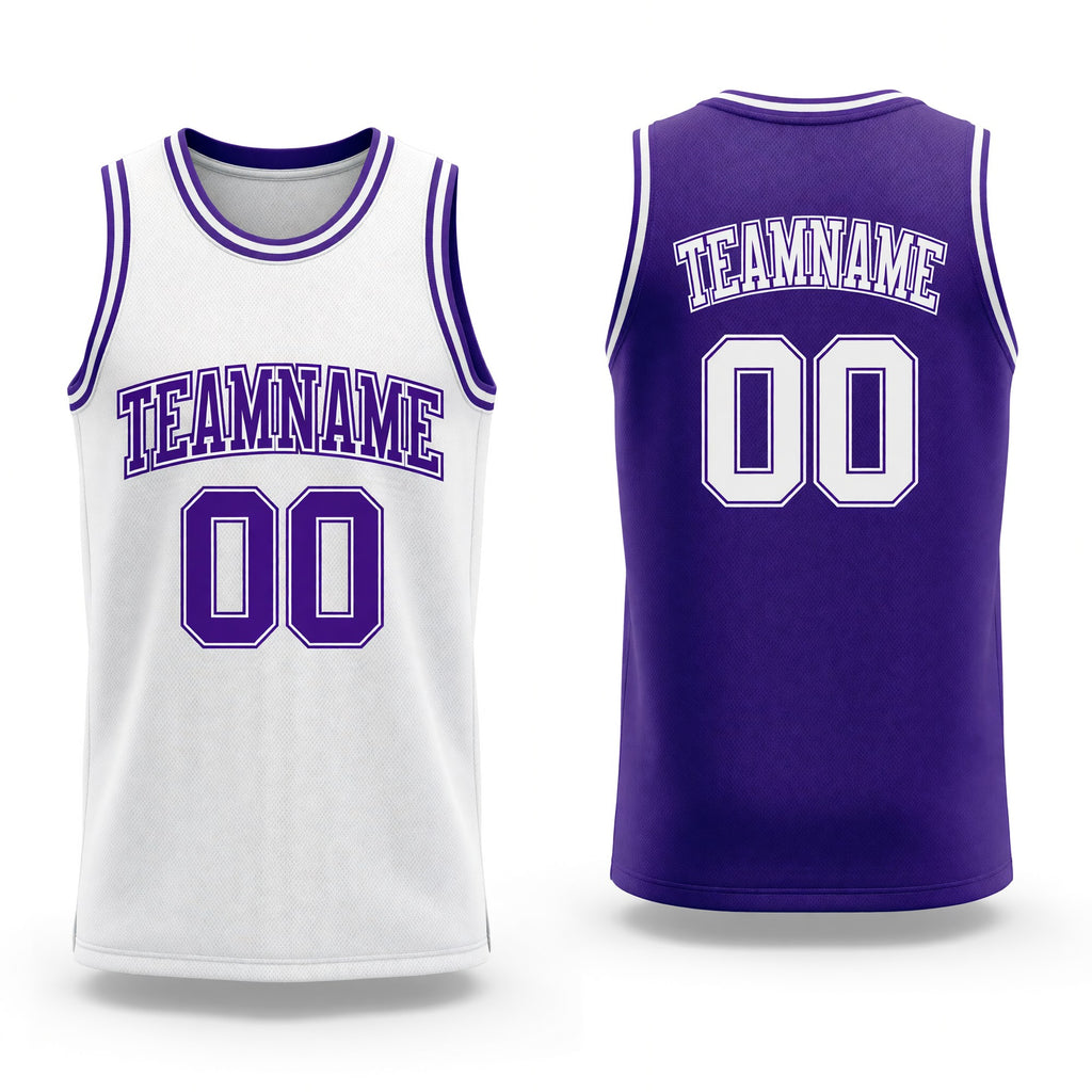 Custom Purple White Reversible Double Side Sublimation Basketball Set Jersey