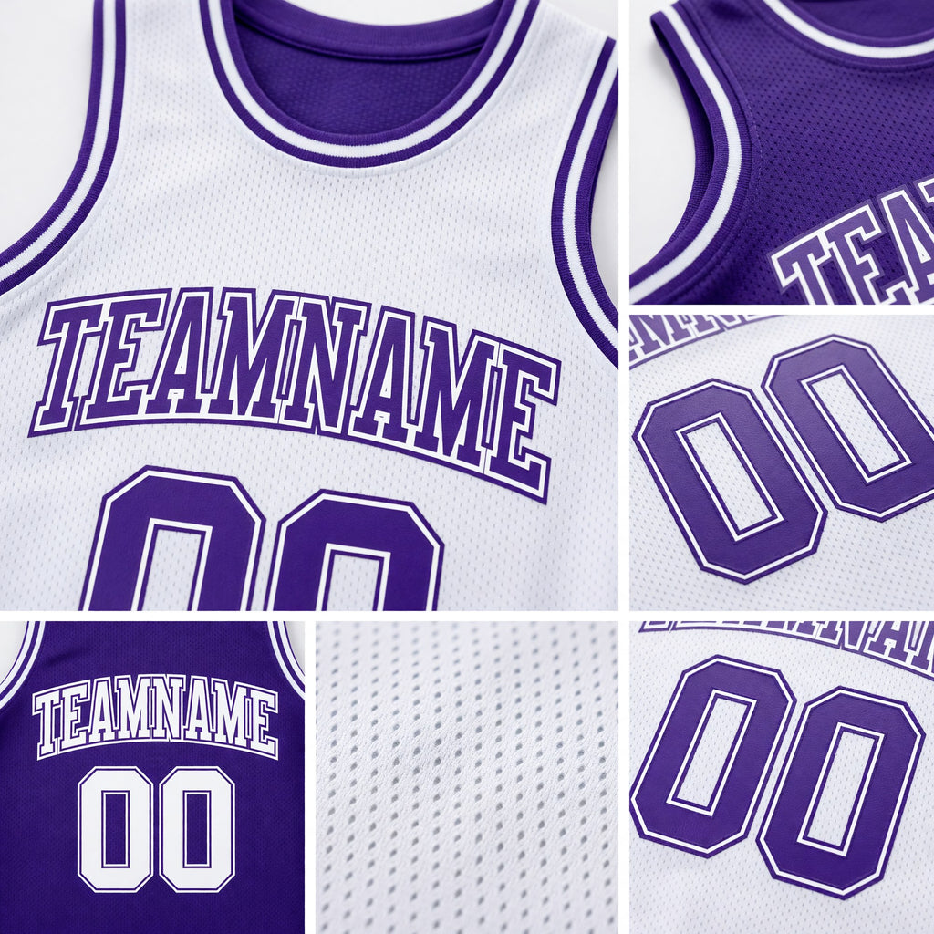 Custom Purple White Reversible Double Side Sublimation Basketball Set Jersey detail