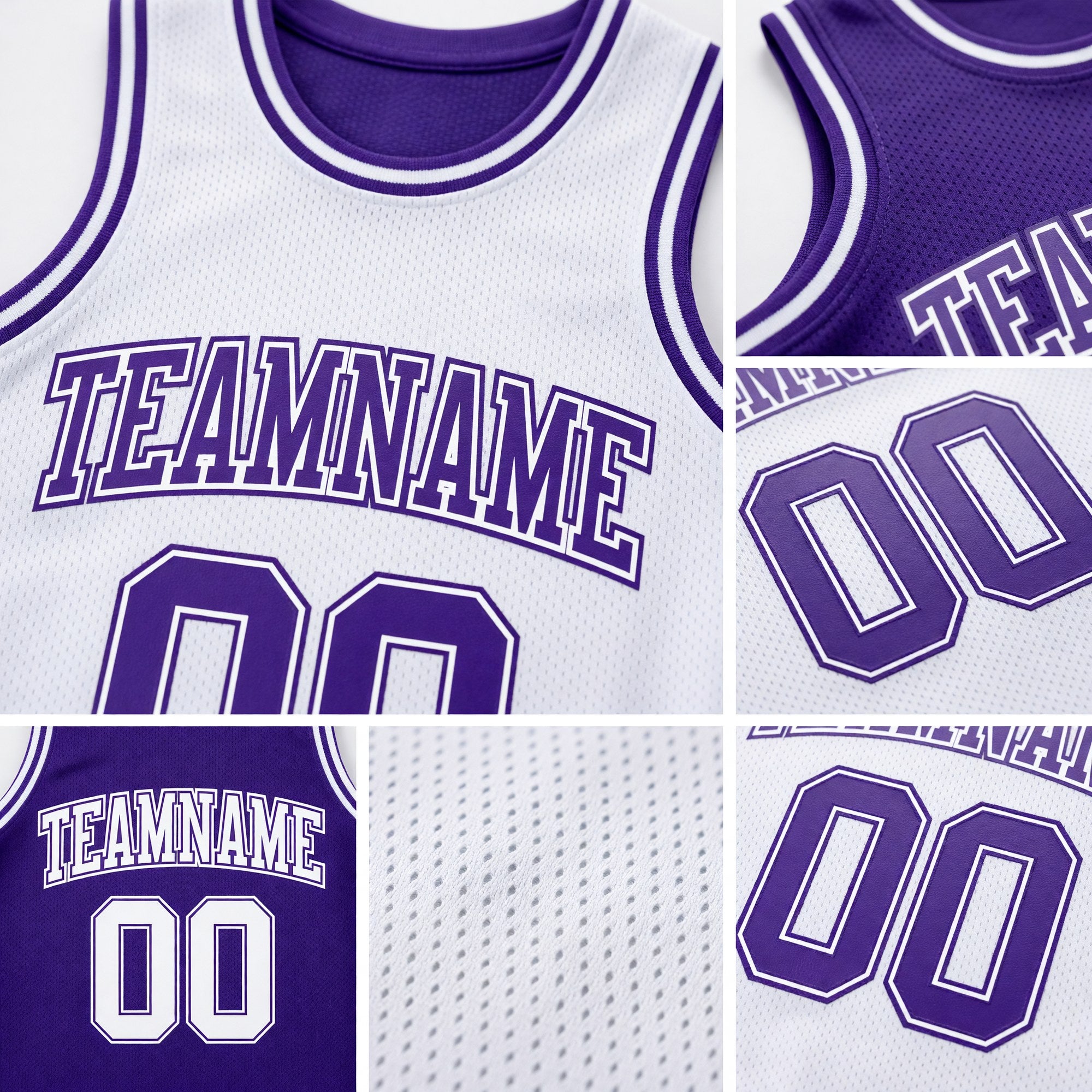 Custom Purple White Reversible Double Side Sublimation Basketball Set Jersey detail