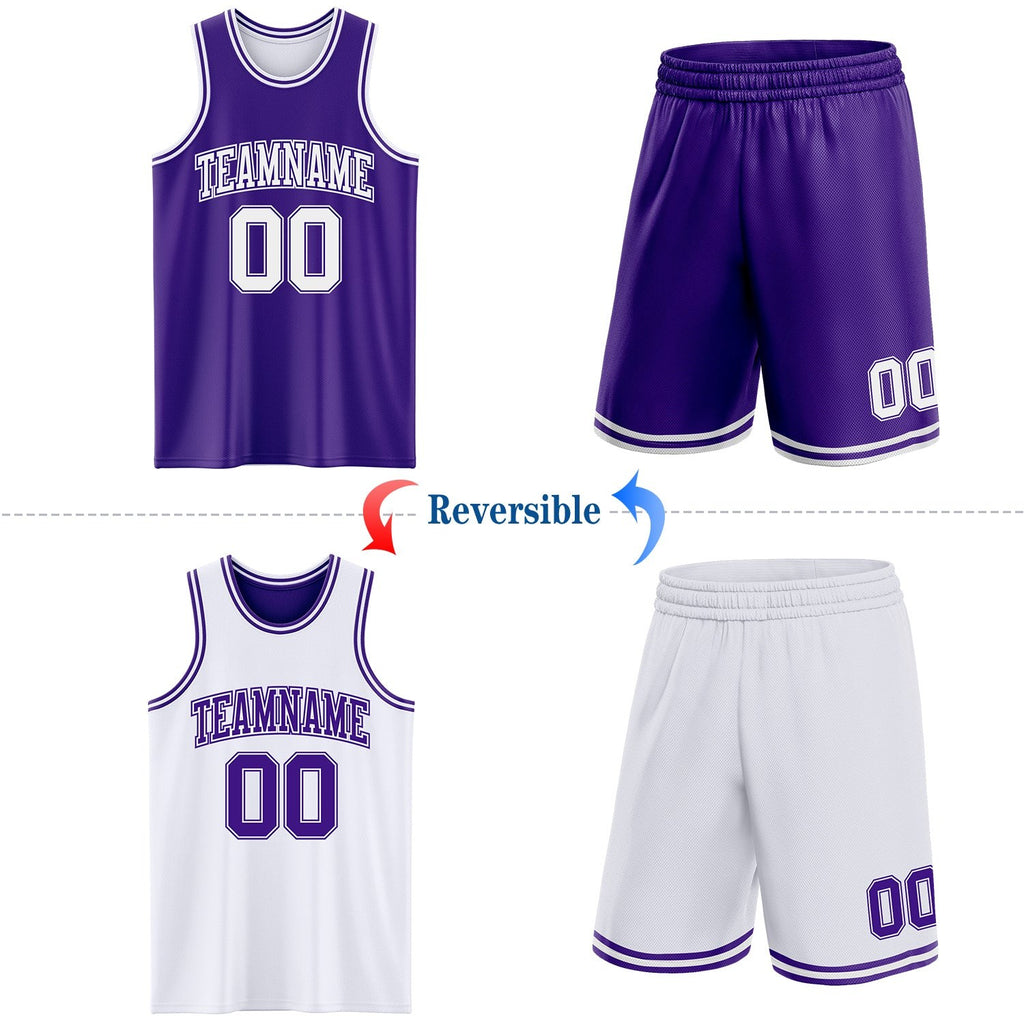 Custom Purple White Reversible Double Side Sublimation Basketball Set Jersey photo 2