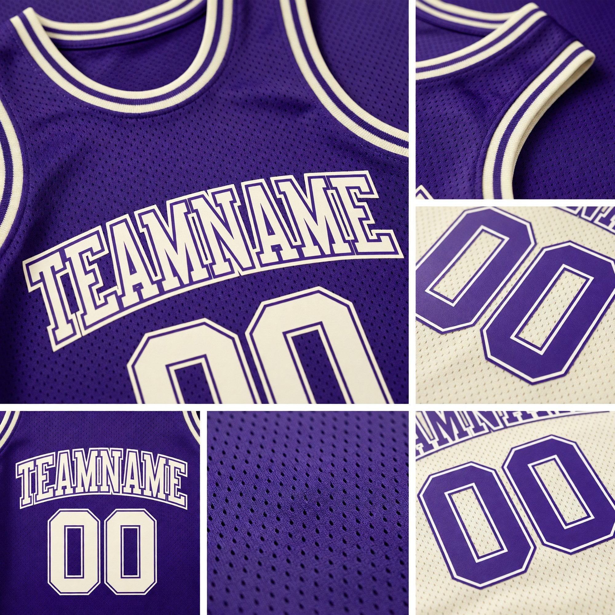 Custom Reversible Purple Cream Double Side Sublimation Basketball Set Jersey detail