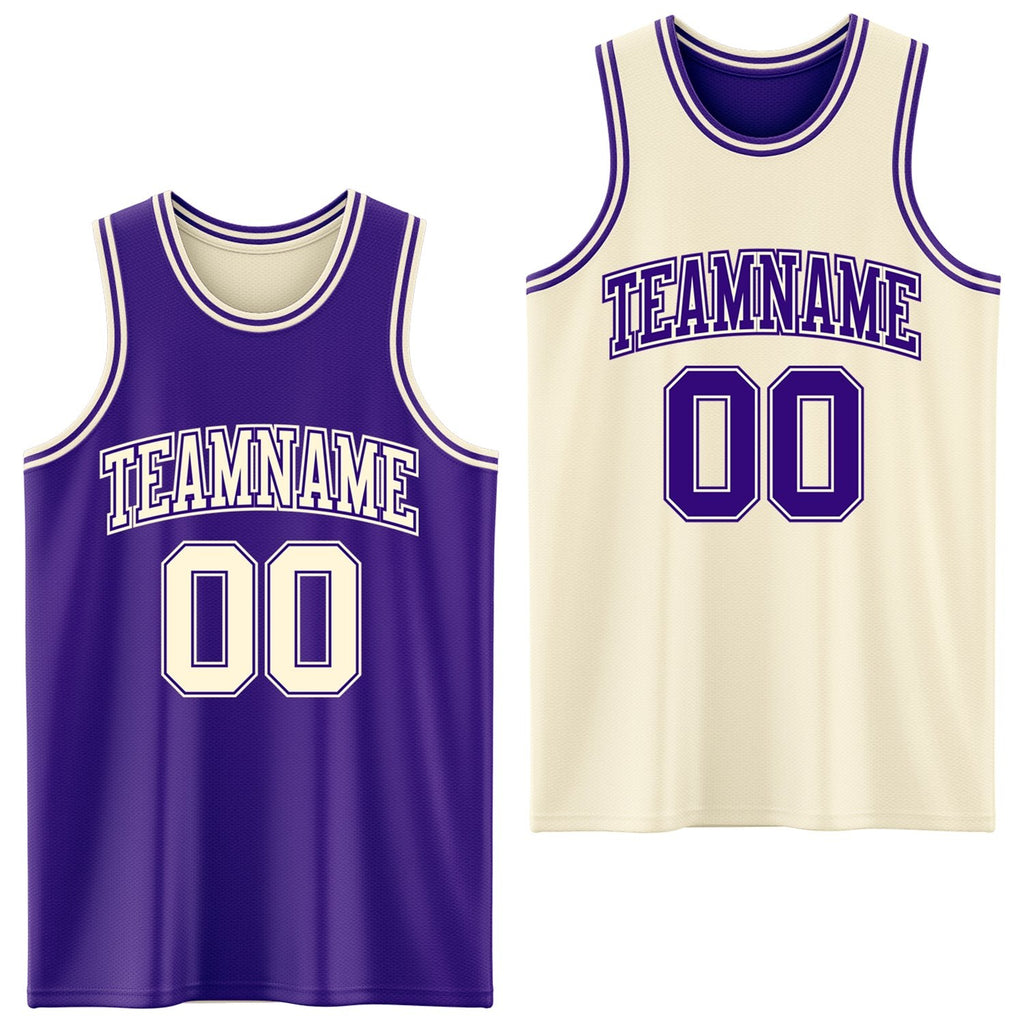 Custom Reversible Purple Cream Double Side Sublimation Basketball Set Jersey photo 1