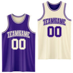 Custom Reversible Purple Cream Double Side Sublimation Basketball Set Jersey photo 1