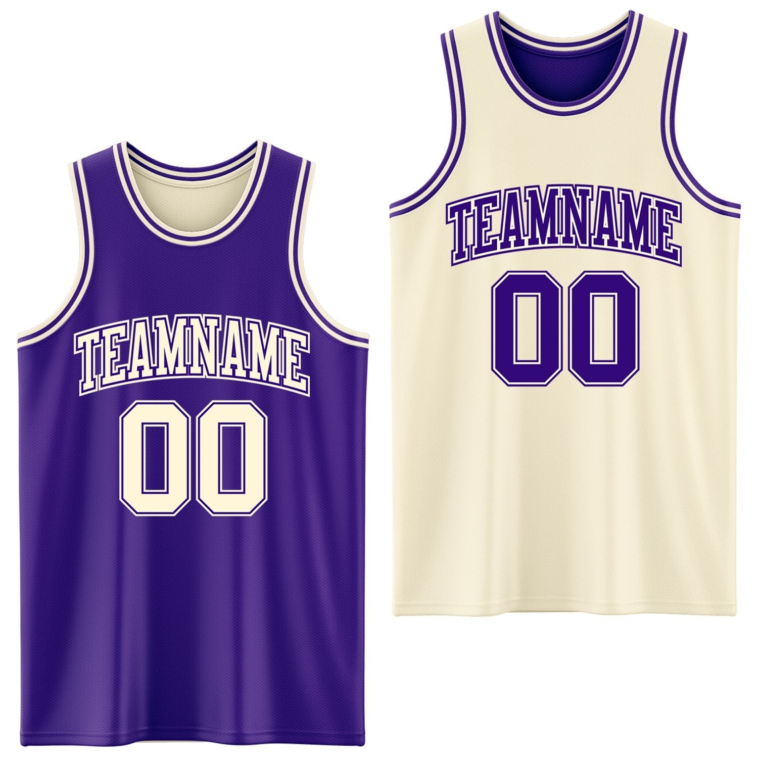 Custom Reversible Purple Cream Double Side Sublimation Basketball Set Jersey photo 1