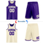 Custom Reversible Purple Cream Double Side Sublimation Basketball Set Jersey photo 2