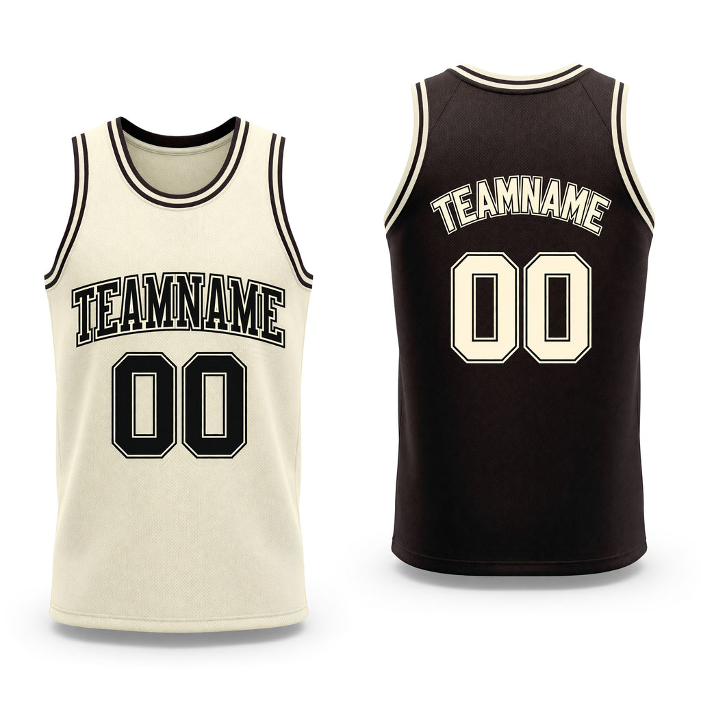 Custom Reversible Brown Cream Double Side Sublimation Basketball Set Jersey