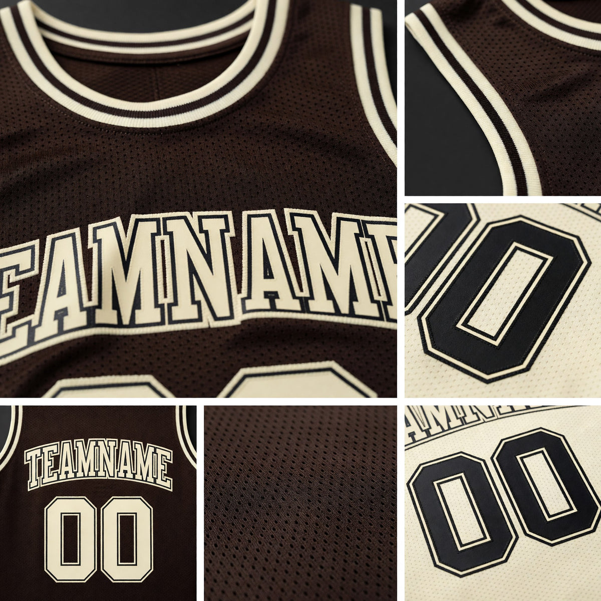 Custom Reversible Brown Cream Double Side Sublimation Basketball Set Jersey detail