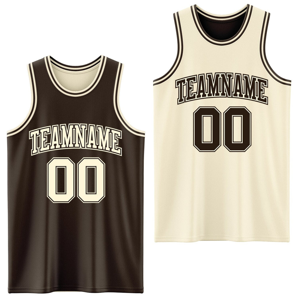 Custom Reversible Brown Cream Double Side Sublimation Basketball Set Jersey photo 1